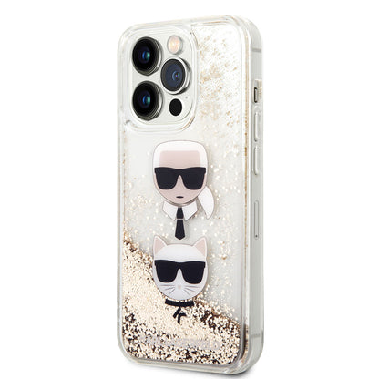 iPhone 14 Pro Max Kılıf Karl Lagerfeld Sıvılı Simli K&C Head Dizayn Kapak