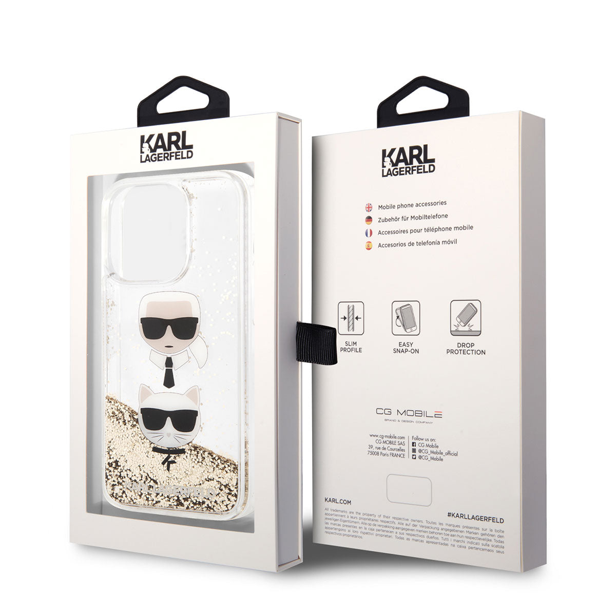 iPhone 14 Pro Max Kılıf Karl Lagerfeld Sıvılı Simli K&C Head Dizayn Kapak