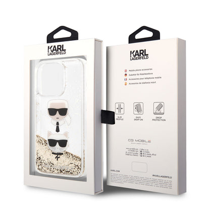 iPhone 14 Pro Max Kılıf Karl Lagerfeld Sıvılı Simli K&C Head Dizayn Kapak