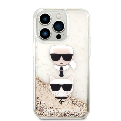 iPhone 14 Pro Max Kılıf Karl Lagerfeld Sıvılı Simli K&C Head Dizayn Kapak