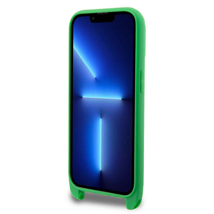 iPhone 14 Pro Max Kılıf Lacoste Orjinal Lisanslı PU Pike Desenli Arka Yüzey Askılı İkonik Timsah Dokuma Logolu Kapak