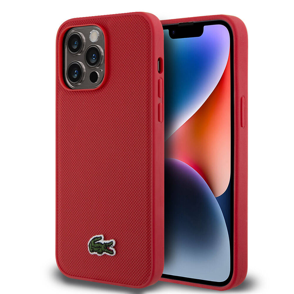 iPhone 14 Pro Max Kılıf Lacoste Orjinal Lisanslı PU Pike Desenli Arka Yüzey İkonik Timsah Dokuma Logolu Kapak