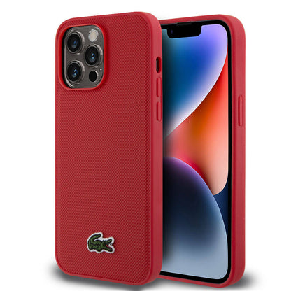 iPhone 14 Pro Max Kılıf Lacoste Orjinal Lisanslı PU Pike Desenli Arka Yüzey İkonik Timsah Dokuma Logolu Kapak