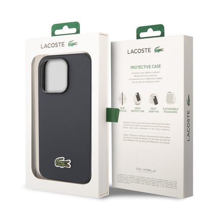 iPhone 14 Pro Max Kılıf Lacoste Orjinal Lisanslı PU Pike Desenli Arka Yüzey İkonik Timsah Dokuma Logolu Kapak