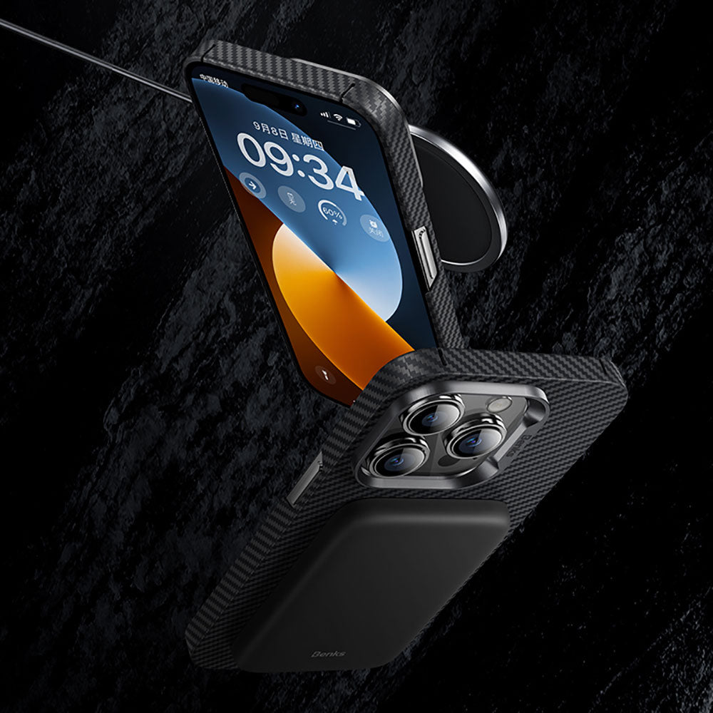 iPhone 14 Pro Max Kılıf M-safe Özellikli Karbon Fiber Benks 600D Essential Kevlar Kapak