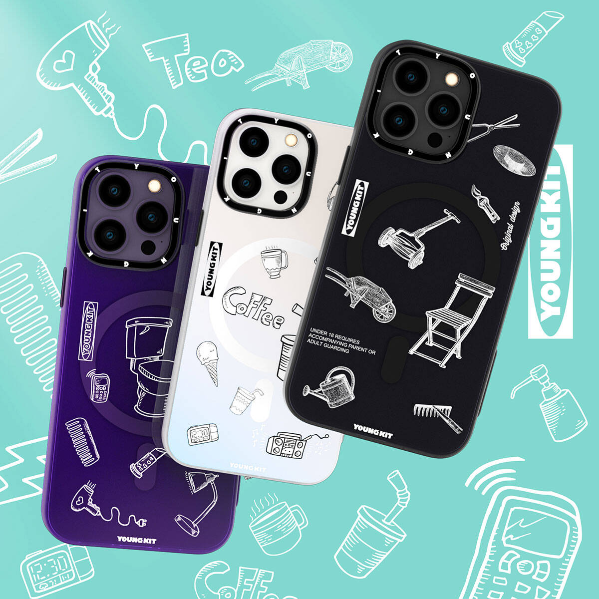 iPhone 14 Pro Max Kılıf M-safe Şarj Özellikli Desenli Youngkit Plaything Serisi Kapak