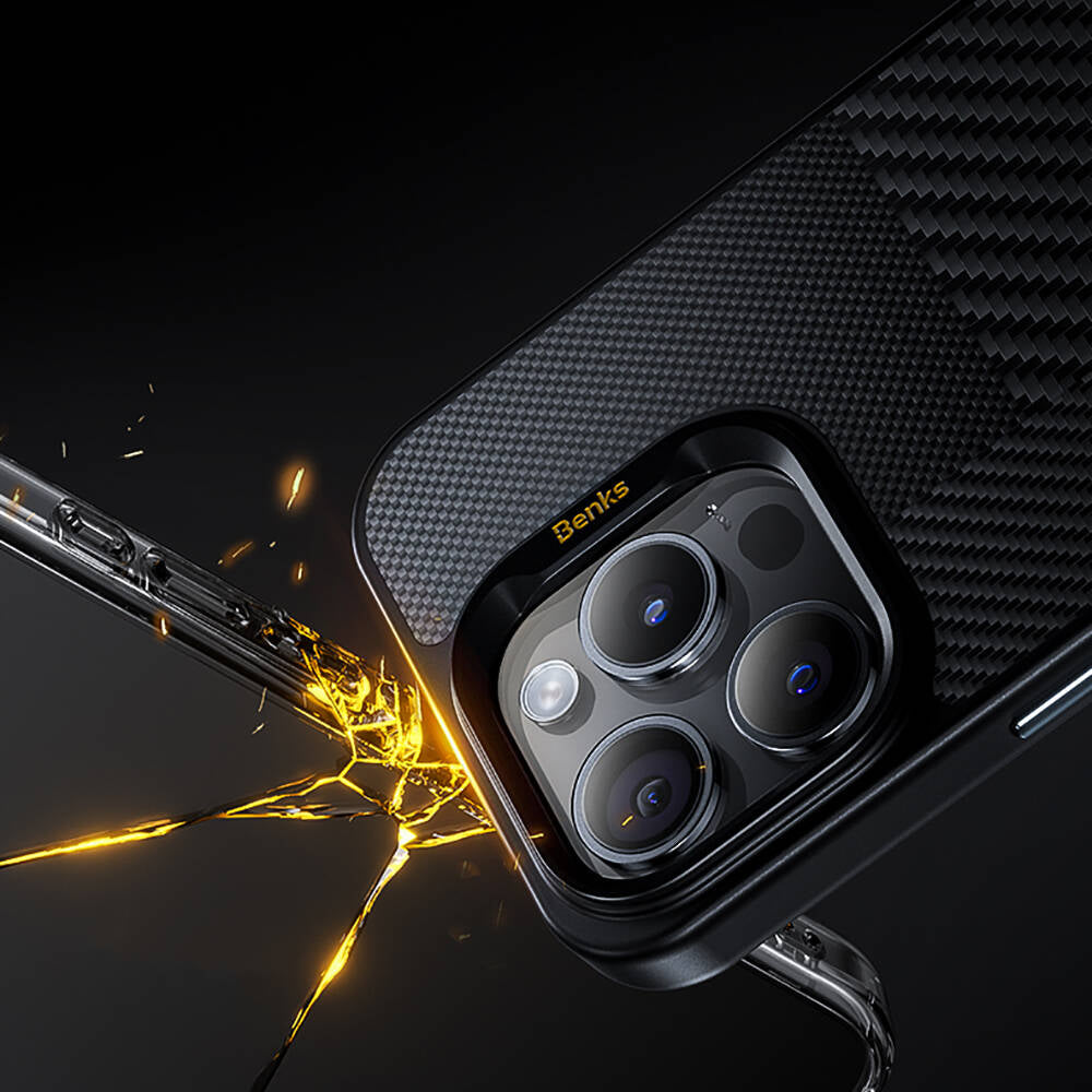 iPhone 14 Pro Max Kılıf M-safe Şarj Özellikli Karbon Fiber Benks Montage Hybrid ArmorPro Kevlar Kapak