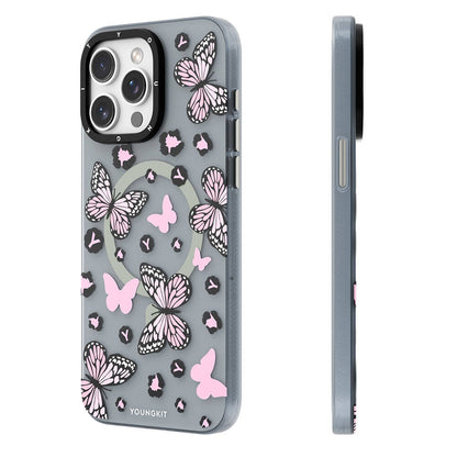iPhone 14 Pro Max Kılıf M-safe Şarj Özellikli Kelebek Desenli Youngkit Shadow Dance Serisi Kapak