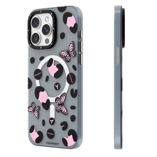 iPhone 14 Pro Max Kılıf M-safe Şarj Özellikli Kelebek Desenli Youngkit Shadow Dance Serisi Kapak