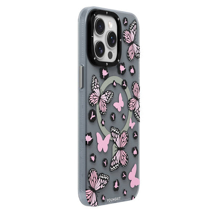 iPhone 14 Pro Max Kılıf M-safe Şarj Özellikli Kelebek Desenli Youngkit Shadow Dance Serisi Kapak