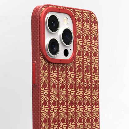 iPhone 14 Pro Max Kılıf M-safe Şarj Özellikli Kevlar 1500D Youngkit Auspicious Loong Serisi Kapak