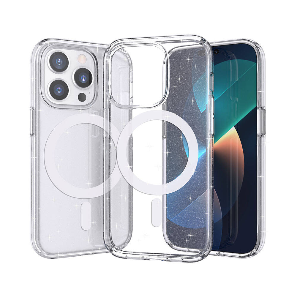 Apple iPhone 14 Pro Max Kılıf M-safe Şarj Özellikli Parlayan Simli Saydam Renkli Zore Allstar Kapak