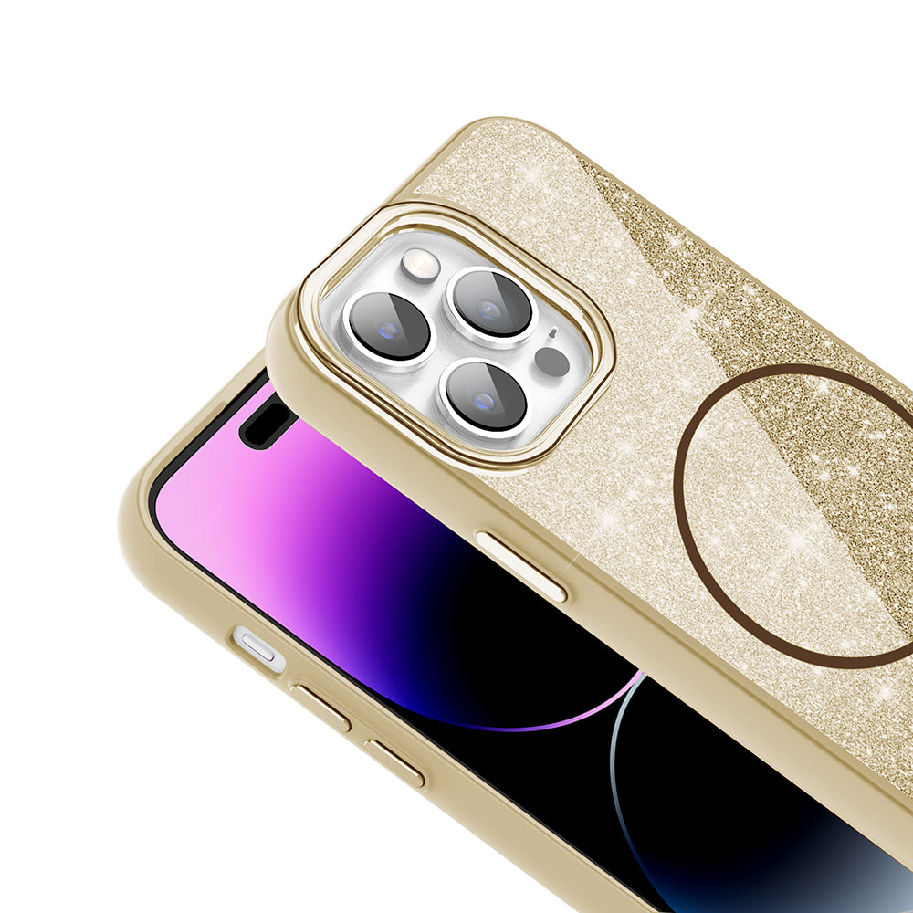 Apple iPhone 14 Pro Max Kılıf M-safe Şarj Özellikli Parlayan Simli Zore Okso Kapak