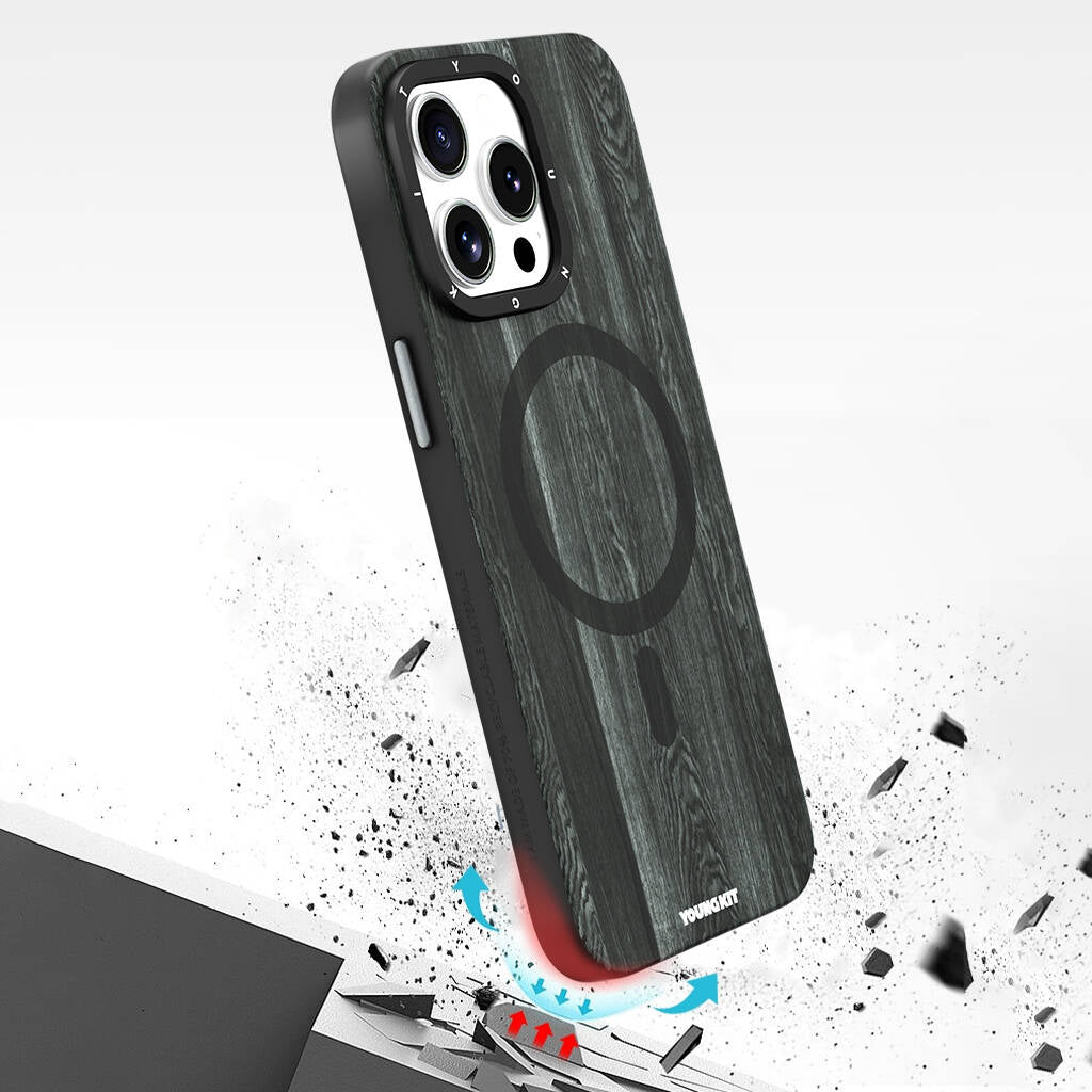 iPhone 14 Pro Max Kılıf M-safe Şarj Özellikli Sararmaya Dayanıklı Youngkit Wood Forest Serisi Kapak