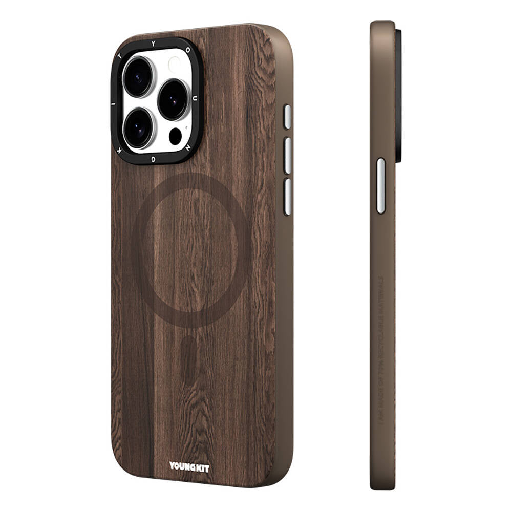 iPhone 14 Pro Max Kılıf M-safe Şarj Özellikli Sararmaya Dayanıklı Youngkit Wood Forest Serisi Kapak