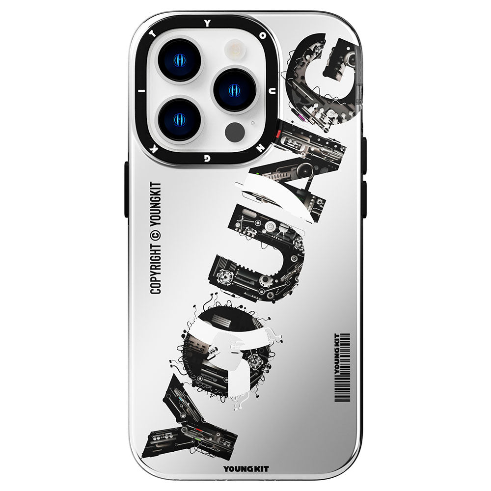 iPhone 14 Pro Max Kılıf M-safe Şarj Özellikli Yazı Temalı YoungKit Mechanic Serisi Kapak