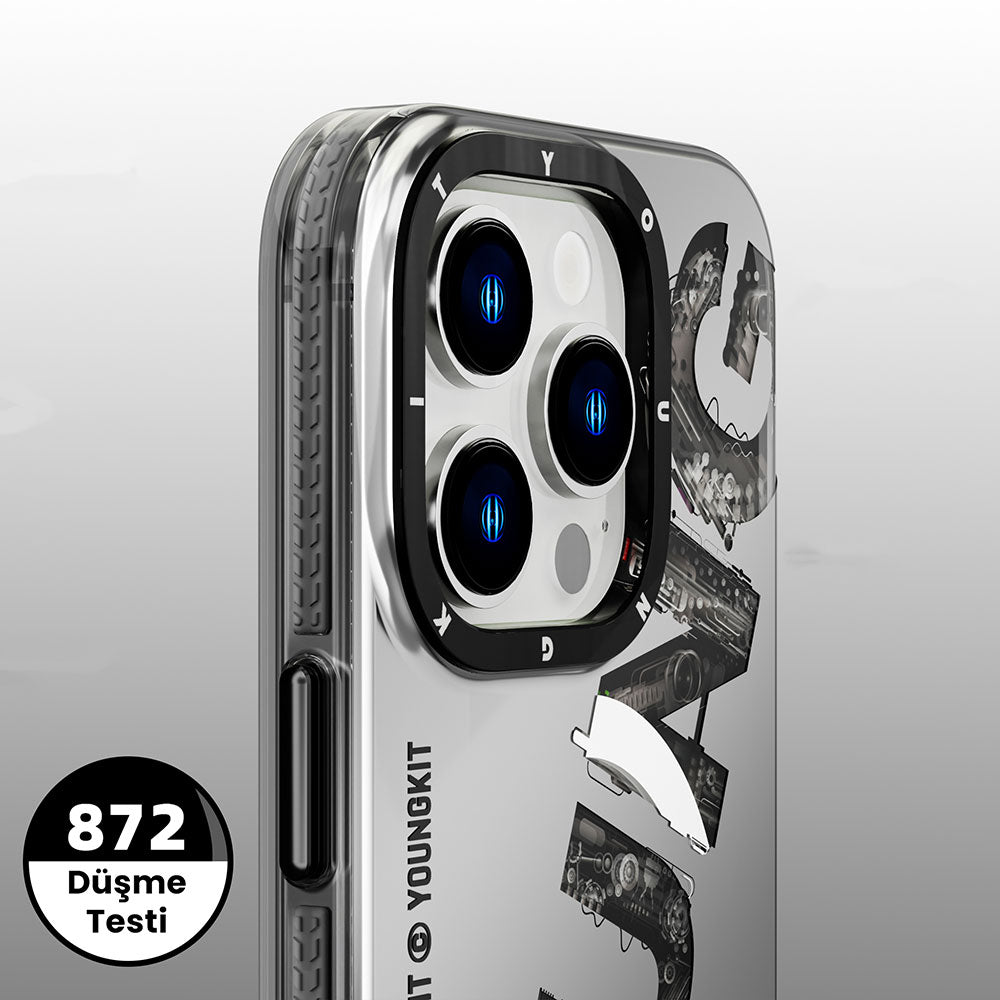 iPhone 14 Pro Max Kılıf M-safe Şarj Özellikli Yazı Temalı YoungKit Mechanic Serisi Kapak