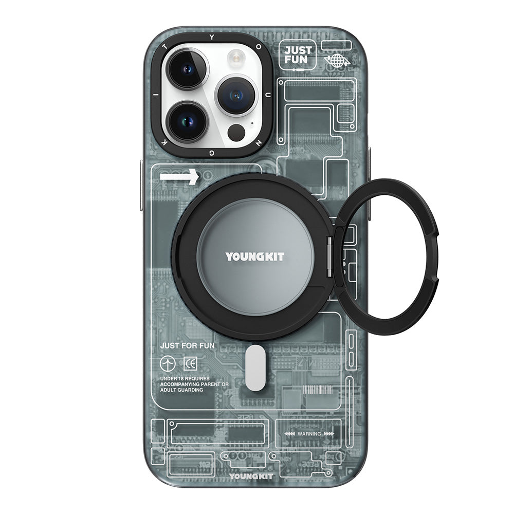 iPhone 14 Pro Max Kılıf M-safe Şarj Özellikli Youngkit 360° Standlı Technology Serisi Kapak