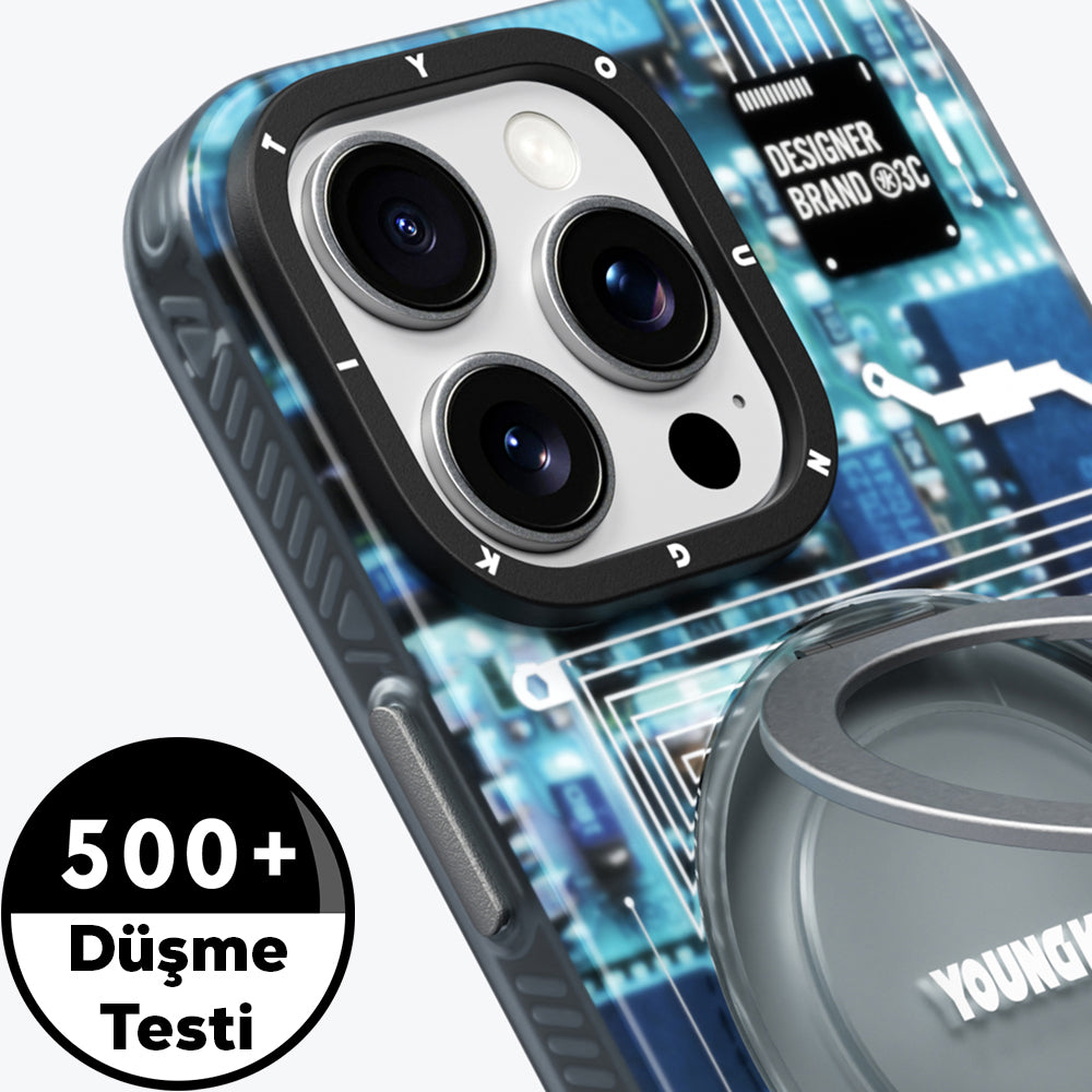 iPhone 14 Pro Max Kılıf M-safe Şarj Özellikli Youngkit 360° Standlı Technology Serisi Kapak
