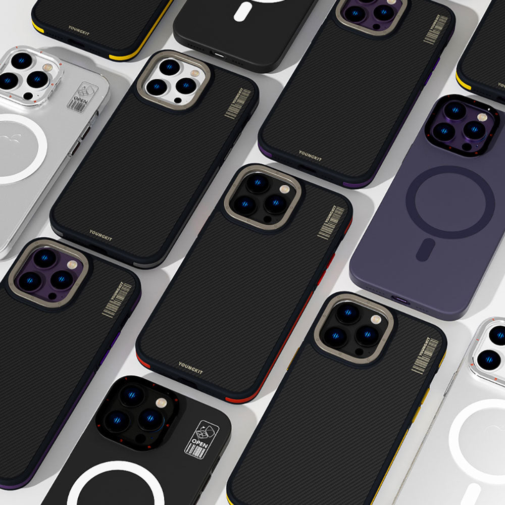 iPhone 14 Pro Max Kılıf M-safe Şarj Özellikli YoungKit 600D Kevlar Kapak