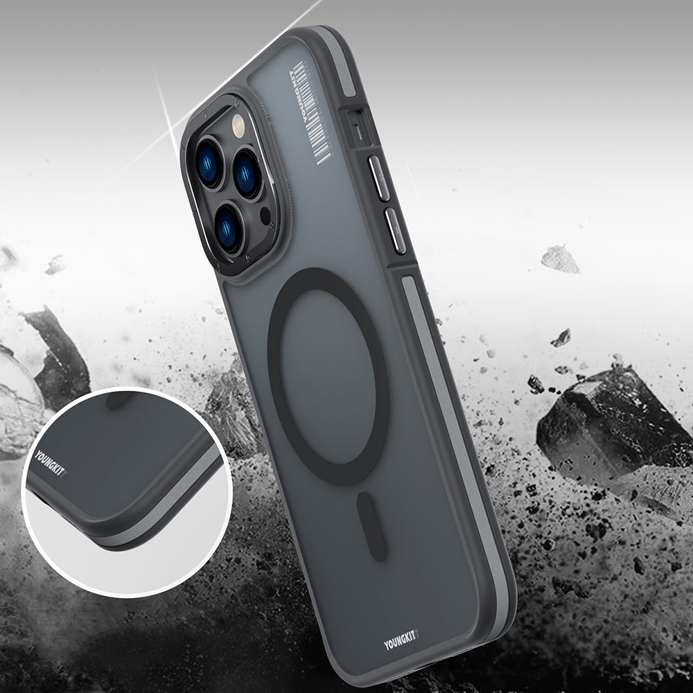 iPhone 14 Pro Max Kılıf M-safe Şarj Özellikli Youngkit Rock Sand Serisi Kapak