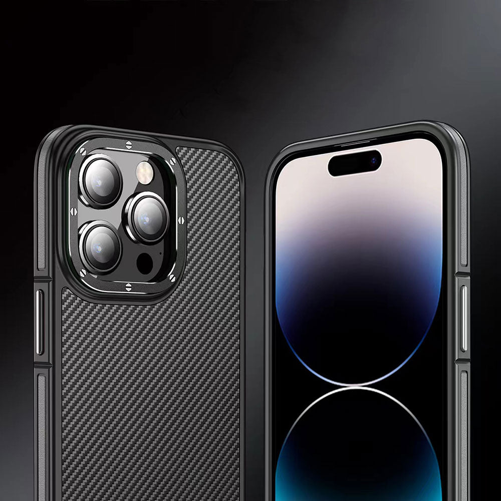 iPhone 14 Pro Max Kılıf Mat Transparan Karbon Fiber Görünümlü Wlons Marin Kapak