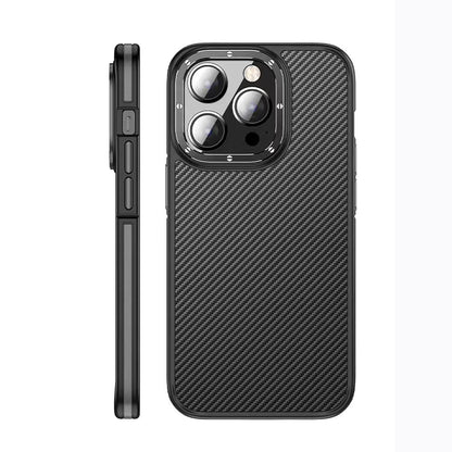 iPhone 14 Pro Max Kılıf Mat Transparan Karbon Fiber Görünümlü Wlons Marin Kapak