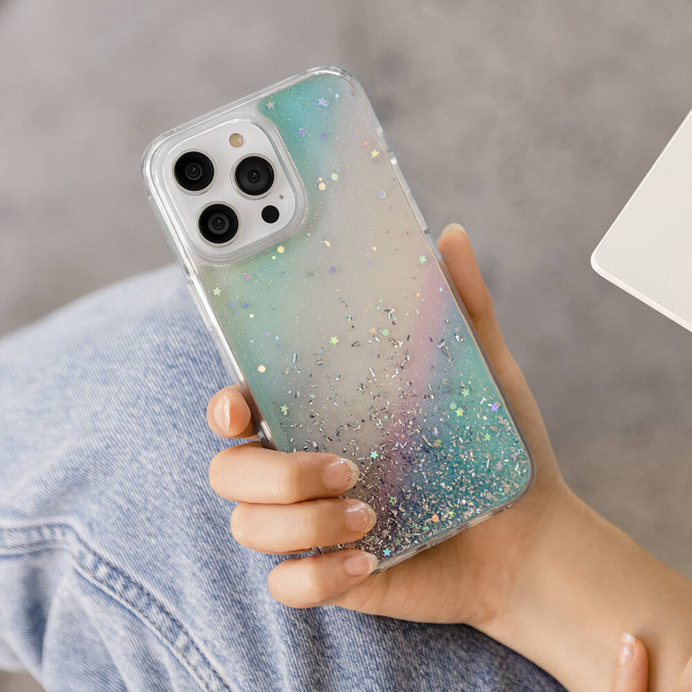 iPhone 14 Pro Max Kılıf Parlayan Simli Şeffaf Lisanslı Switcheasy Starfield Kapak
