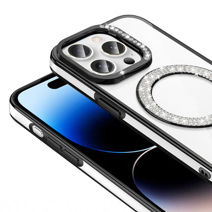 Apple iPhone 14 Pro Max Kılıf Pırlanta Taş Tasarımlı M-safe Şarj Özellikli Zore Karetta Silikon Kapak