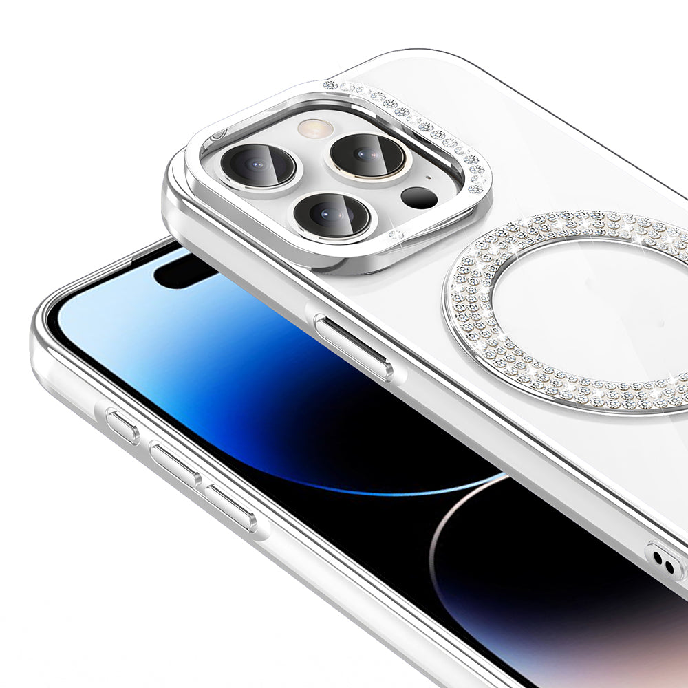 Apple iPhone 14 Pro Max Kılıf Pırlanta Taş Tasarımlı M-safe Şarj Özellikli Zore Karetta Silikon Kapak