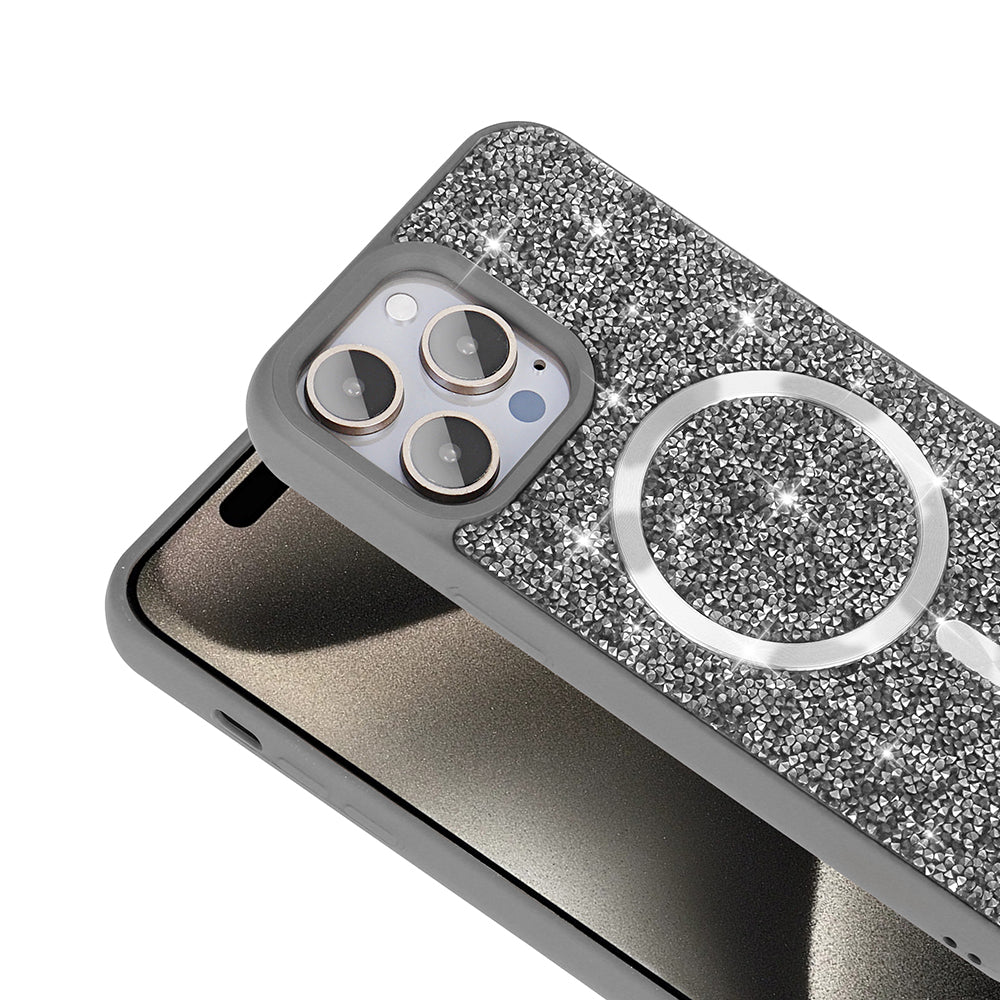 Apple iPhone 14 Pro Max Kılıf Pırlanta Tasarımlı M-safe Şarj Özellikli Zore Mozaik Silikon Kapak