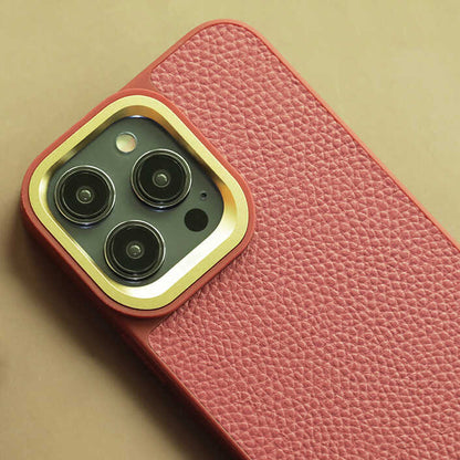 iPhone 14 Pro Max Kılıf Soft Deri Metal Kamera Çerçeveli Kajsa Litchi Kapak