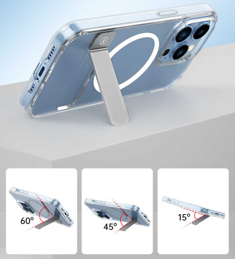 iPhone 14 Pro Max Kılıf Standlı M-safe Wireless Şarj Özellikli Wiwu Aurora Serisi Kapak