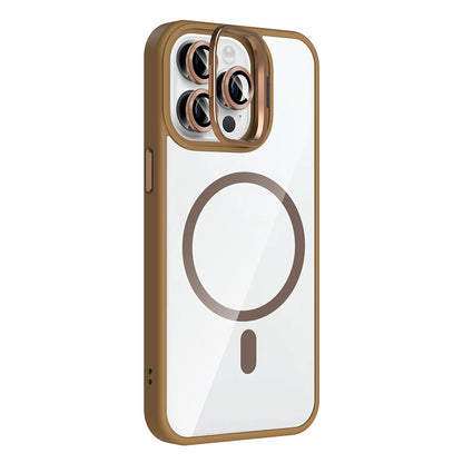 Apple iPhone 14 Pro Max Kılıf Standlı ve Kamera Lens Hediyeli M-Safe Şarj Özellikli Zore Etro Kapak