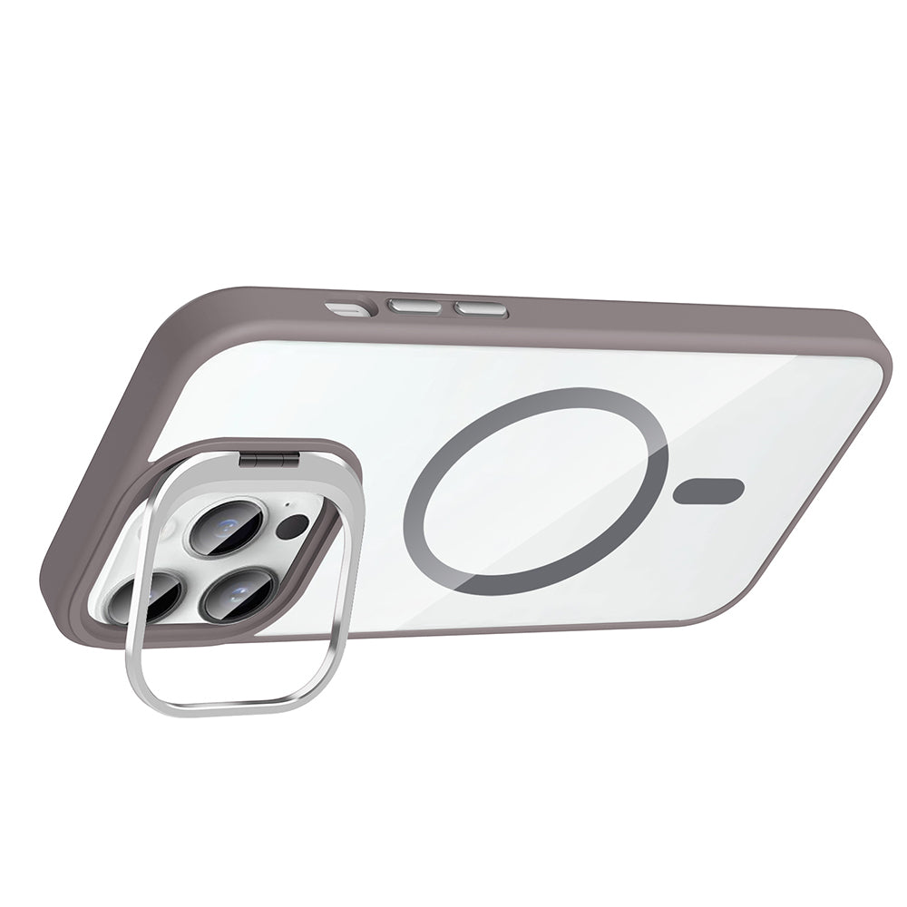 Apple iPhone 14 Pro Max Kılıf Standlı ve Kamera Lens Hediyeli M-Safe Şarj Özellikli Zore Etro Kapak