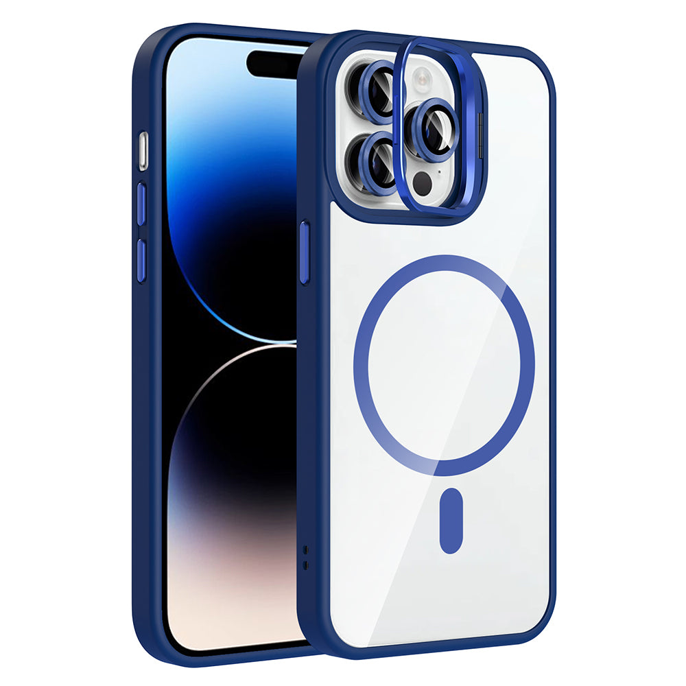 Apple iPhone 14 Pro Max Kılıf Standlı ve Kamera Lens Hediyeli M-Safe Şarj Özellikli Zore Etro Kapak