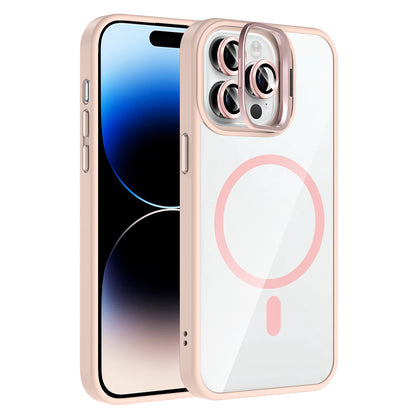 Apple iPhone 14 Pro Max Kılıf Standlı ve Kamera Lens Hediyeli M-Safe Şarj Özellikli Zore Etro Kapak