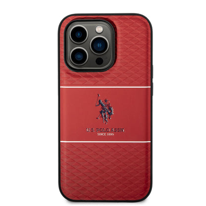 iPhone 14 Pro Max Kılıf U.S. POLO ASSN. Deri Şeritli Logo Dizayn Kapak