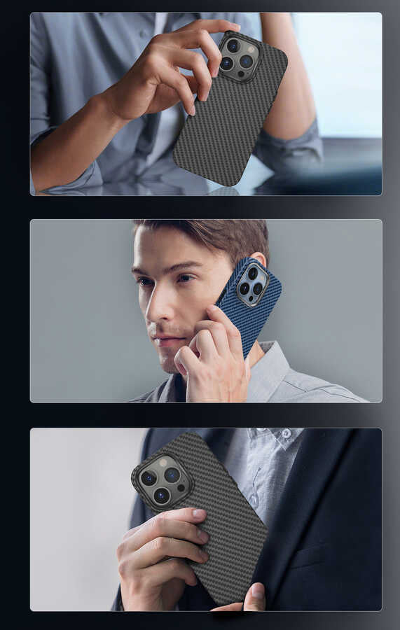 iPhone 14 Pro Max Kılıf Wiwu Karbon Fiber Görünümlü M-safe Wireless Şarj Özellikli Kabon Kapak