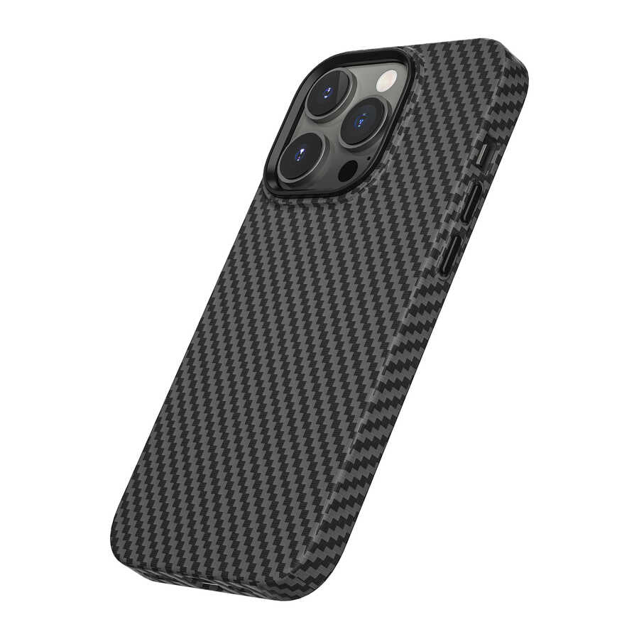 iPhone 14 Pro Max Kılıf Wiwu Karbon Fiber Görünümlü M-safe Wireless Şarj Özellikli Kabon Kapak