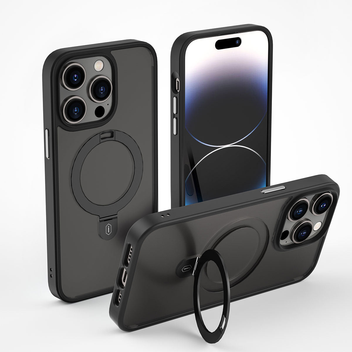 iPhone 14 Pro Max Kılıf Wiwu ZMM-010 M-safe Şarj Özellikli Parmak İzi Bırakmayan Mat Transparan Standlı Kapak