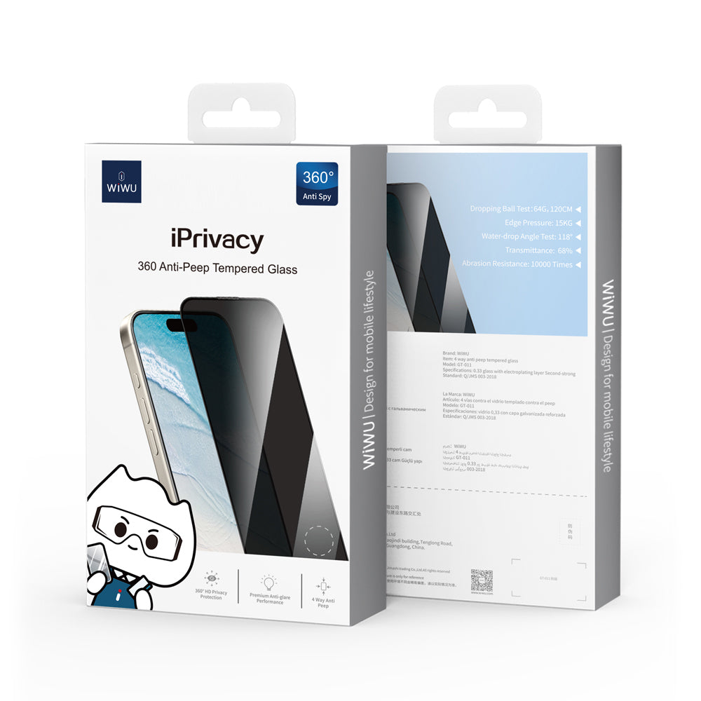 iPhone 14 Pro Max Wiwu GT-011 Anti-Bakteriyel Özellikli Polimer Oleofobik Kaplama Temperli Privacy Cam Ekran Koruyucu