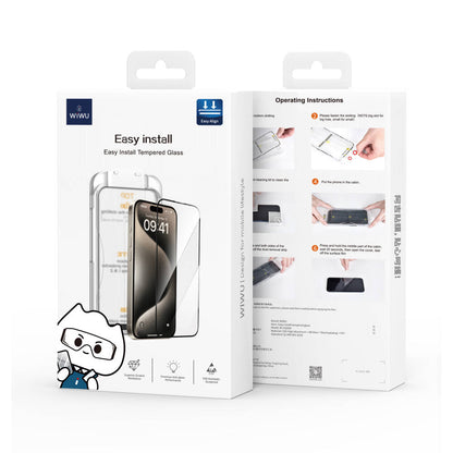 iPhone 14 Wiwu SQ-008 Oleofobik Easy Install Darbeye Karşı Dayanıklı Temperli Cam Ekran Koruyucu + Kolay Uygulama Aparatlı