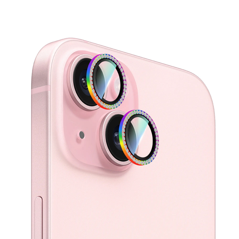 iPhone 15 CaseWorld Alloy Sparkling Diamond Serisi Taşlı Lens Koruyucu