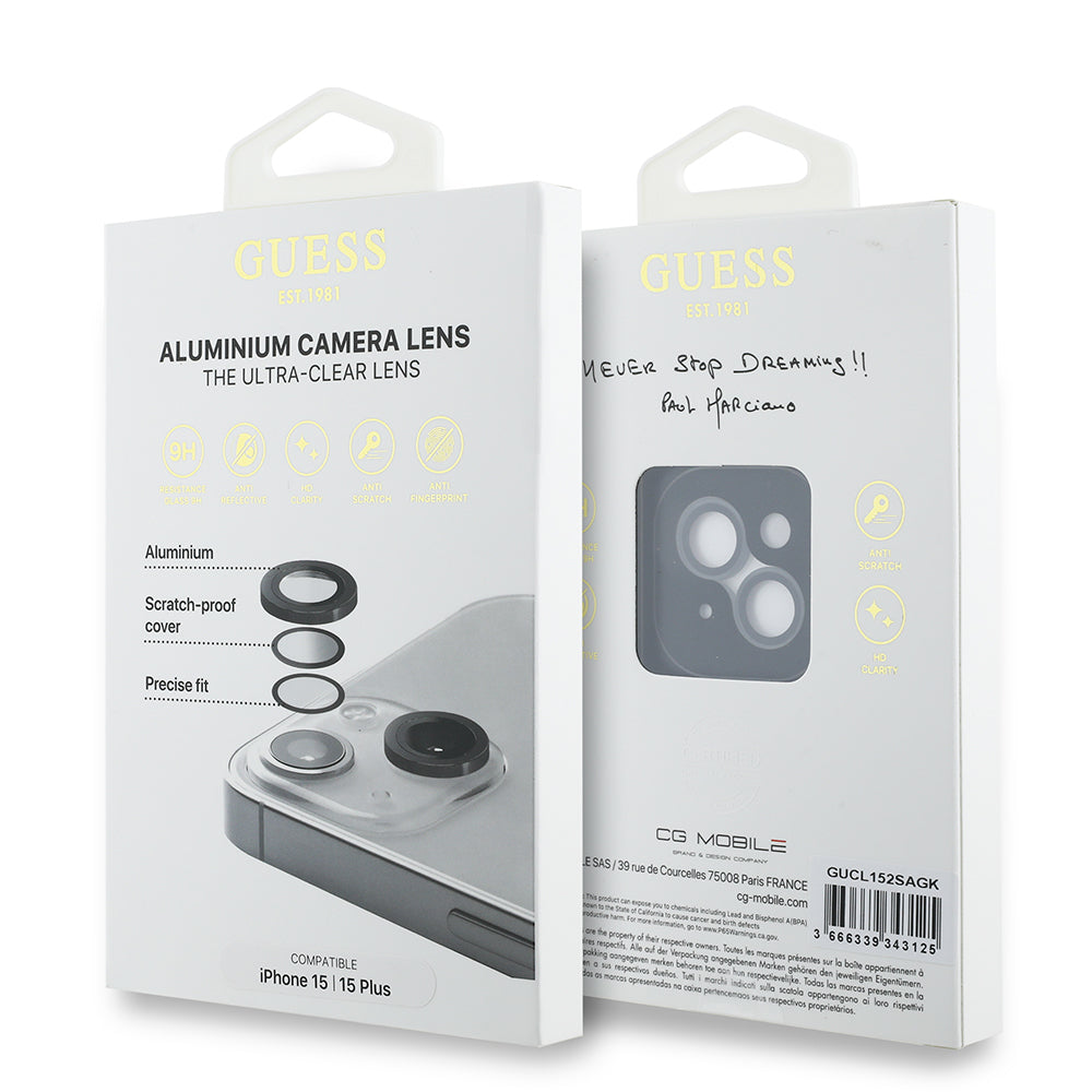 iPhone 15 Guess Orjinal Lisanslı Metal Kamera Lens Koruyucu