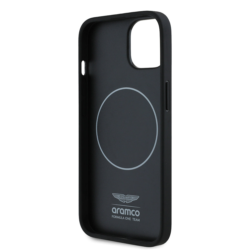 iPhone 15 Kılıf Aston Martin Orjinal Lisanslı M-safe Şarj Özellikli PU Deri Alonso 14 Baskılı Kapak