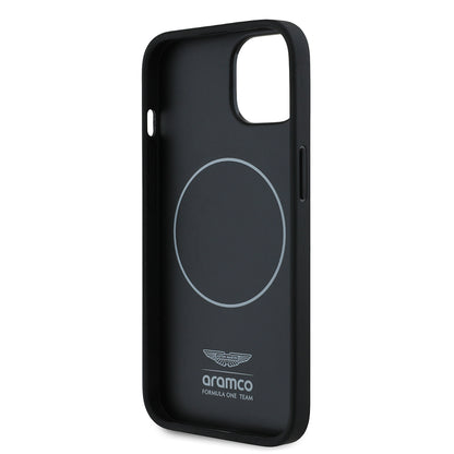 iPhone 15 Kılıf Aston Martin Orjinal Lisanslı M-safe Şarj Özellikli Renkli Halka ve Karbon Fiber Tasarımlı Kapak