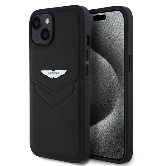 iPhone 15 Kılıf Aston Martin Orjinal Lisanslı Victory Dizayn PU Deri Metal Logolu Kapak