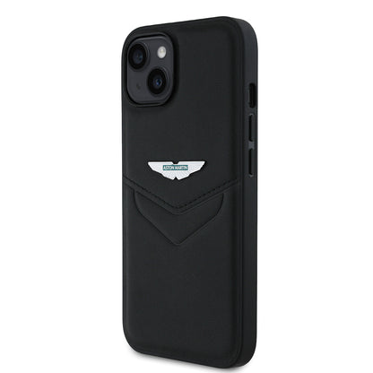 iPhone 15 Kılıf Aston Martin Orjinal Lisanslı Victory Dizayn PU Deri Metal Logolu Kapak