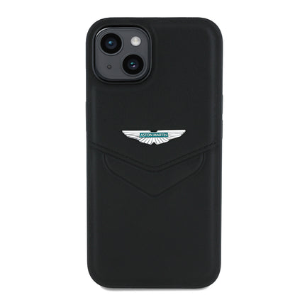iPhone 15 Kılıf Aston Martin Orjinal Lisanslı Victory Dizayn PU Deri Metal Logolu Kapak